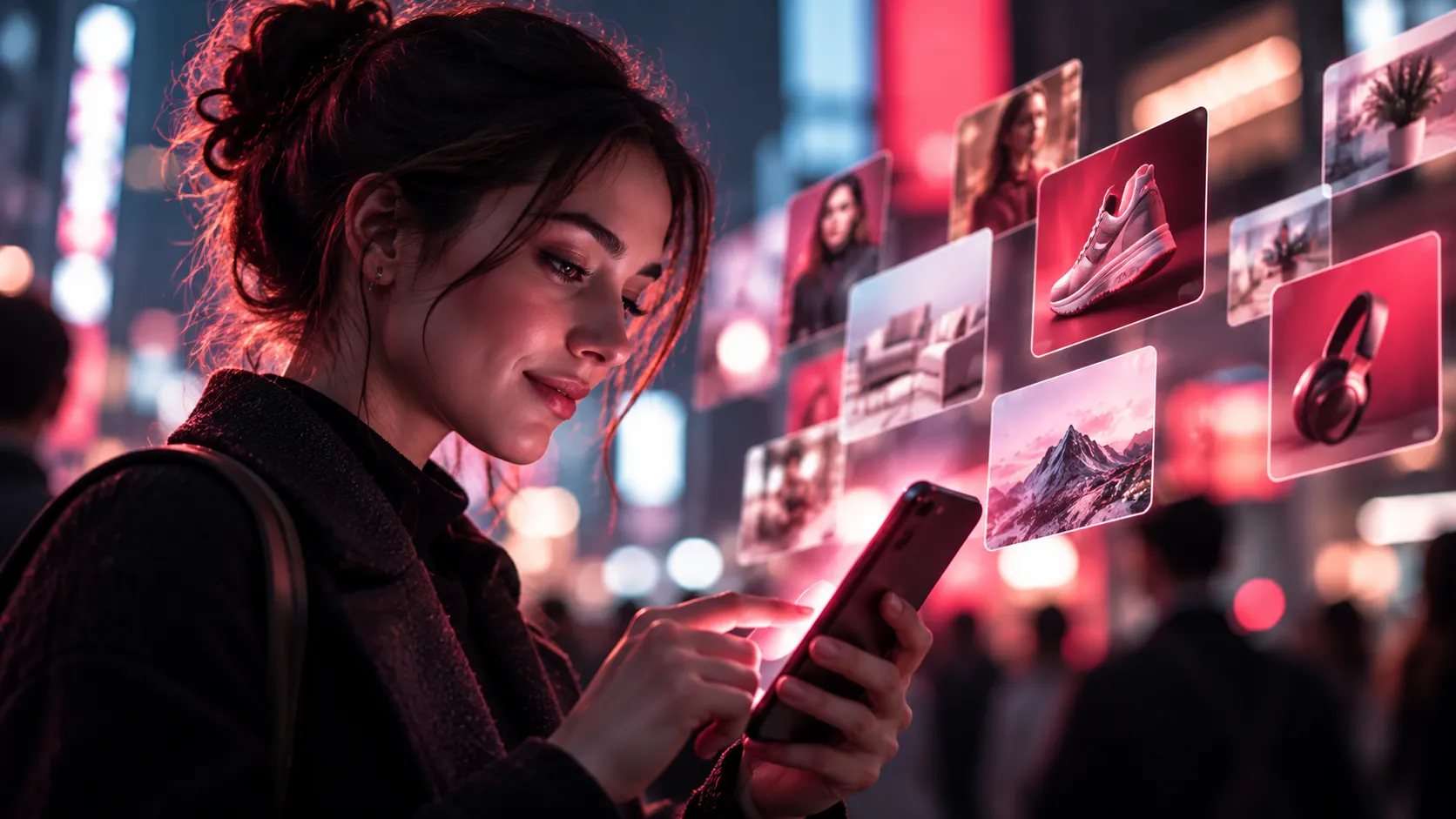 Telefonunda reklam içeriklerini inceleyen kişi